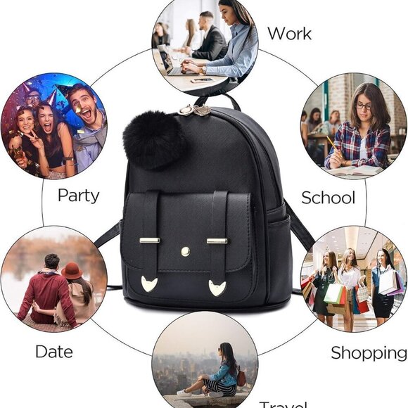 Mini Girls Backpack PU Leather Pompom Shoulder Bag for Daily Use Travel main image 7